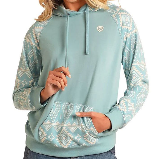 Rock & Roll Women's Cowgirl Hoodie- Aqua