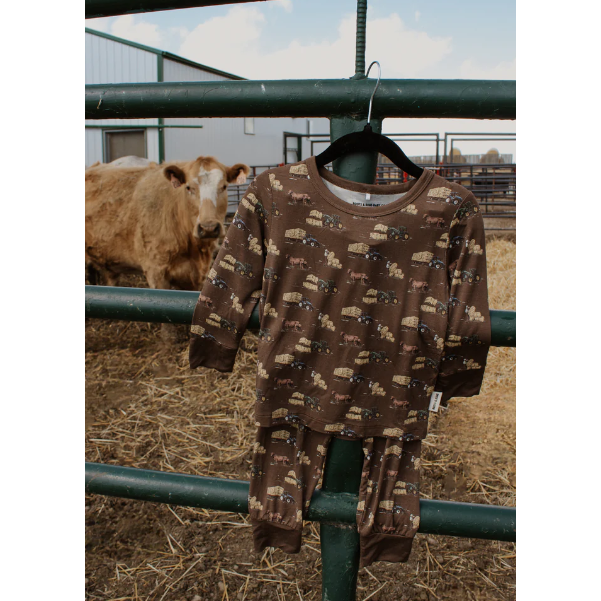 Boots & Bows Little Farmhand Toddler Sleep Set - Brown