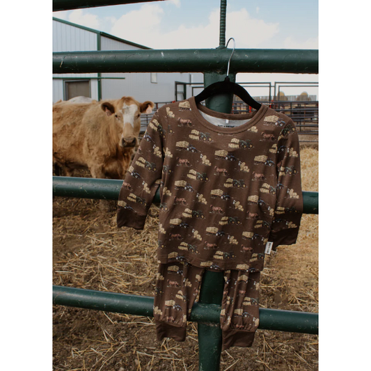 Boots & Bows Little Farmhand Toddler Sleep Set - Brown
