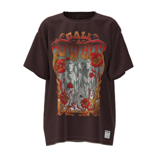 Wrangler Women's Retro Call A Cowboy Short Sleeve Tee Shirt- Brown