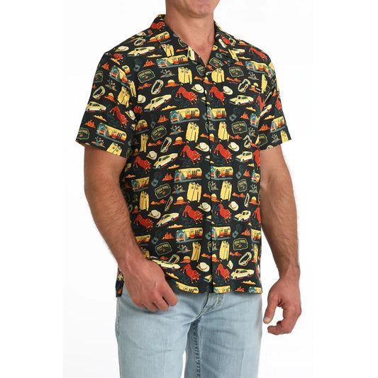 Cinch Men's Short Sleeve Camp Shirt- Black