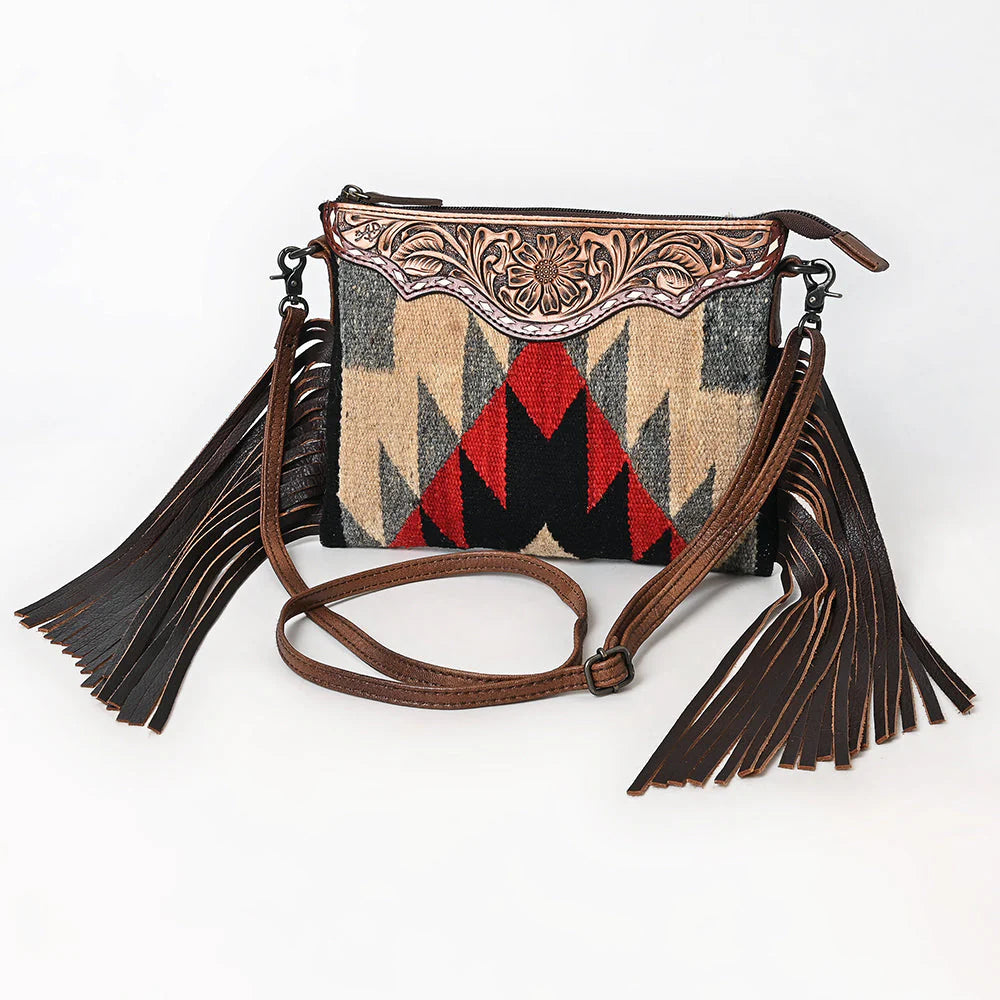 American Darling Southern Wool Crossbody Bag with Tooled Leather Yoke