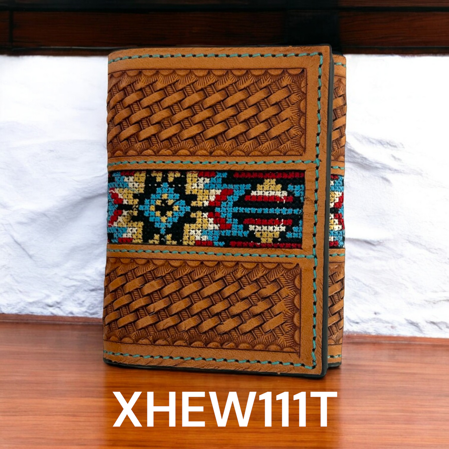 Western Fashion Tri-fold Basketweave Embroidered Wallet
