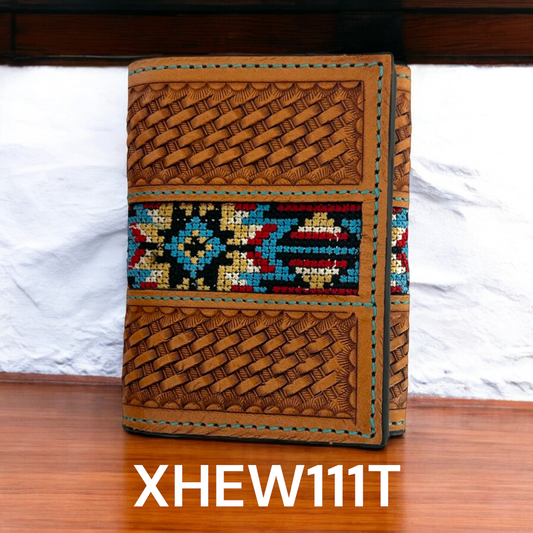 Western Fashion Tri-fold Basketweave Embroidered Wallet