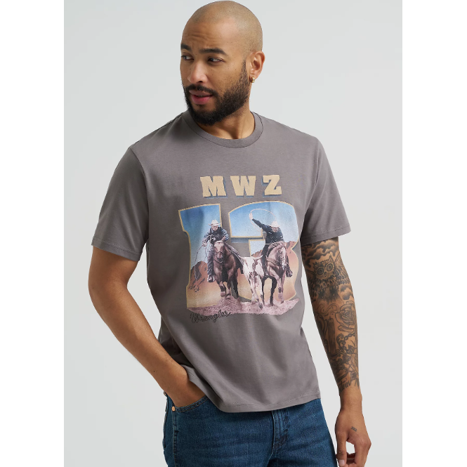 Wrangler Men's Short Sleeve Graphic 13MWZ Reissue Tee Shirt- Graphite