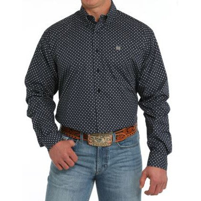 Cinch Men's Long Sleeve Print Shirt- Navy