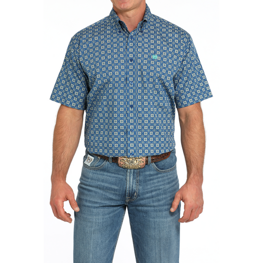 Cinch Men's Short Sleeve Print Shirt- Royal Blue