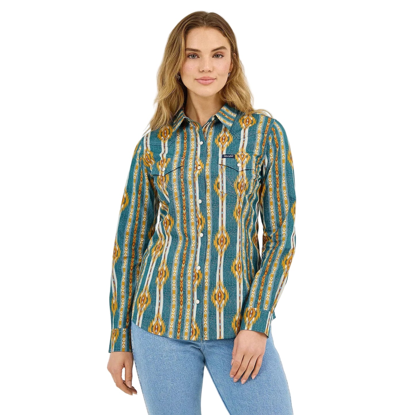 Wrangler Women's Long Sleeve Checotah Classic Western Snap Shirt- Bold Blue