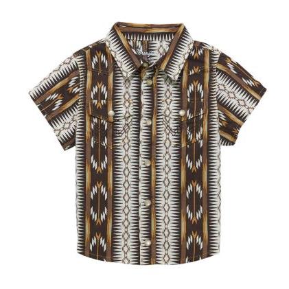 Wrangler Baby Boy Aztec Short Sleeve Shirt- Brown