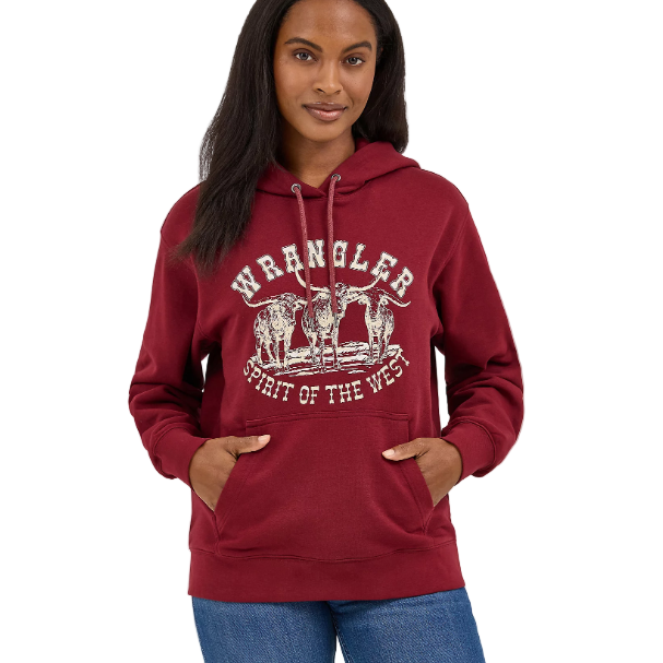 Wrangler Women's Spirit of the West Long Sleeve Hoodie- Cabernet