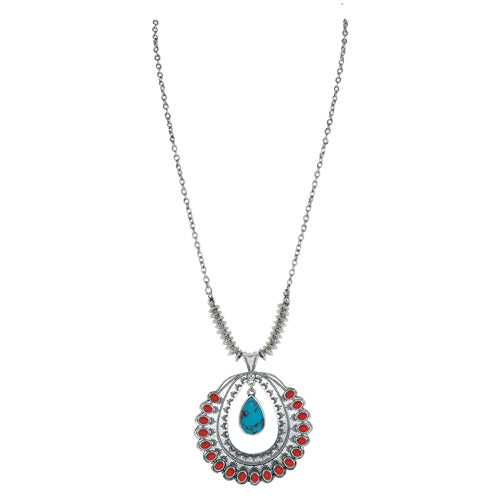 Justin Women's Cluster Hoop w/Faux Coral & Turquoise Charm Necklace