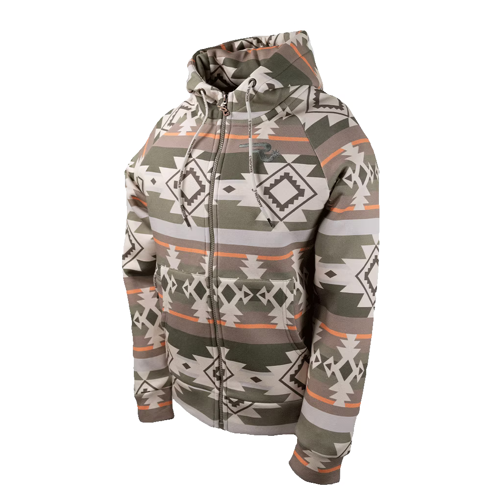 Ranch Girls Long Sleeve Hooded Shirely Sweat Jacket- Aztec Khaki