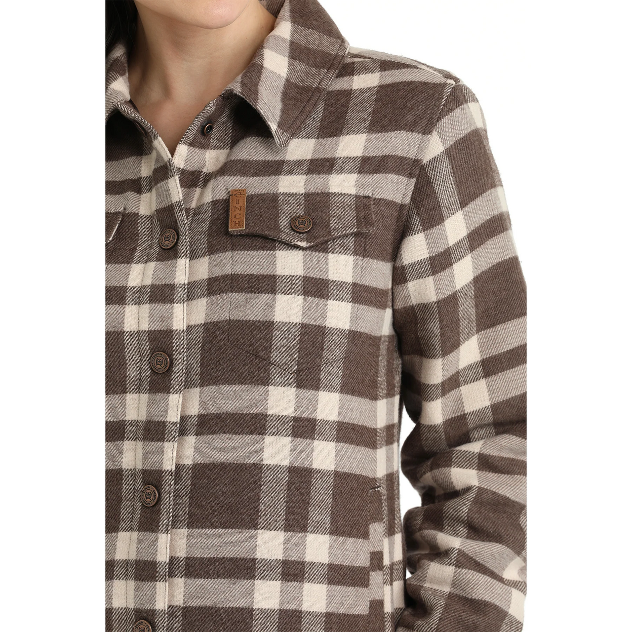 Cinch Women's Plaid Trucker Jacket - Grey/Brown