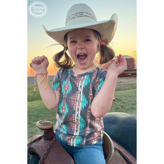 Sterling Kreek Kid's Mini Congo Rain T-Shirt - Faded Black with Aztec