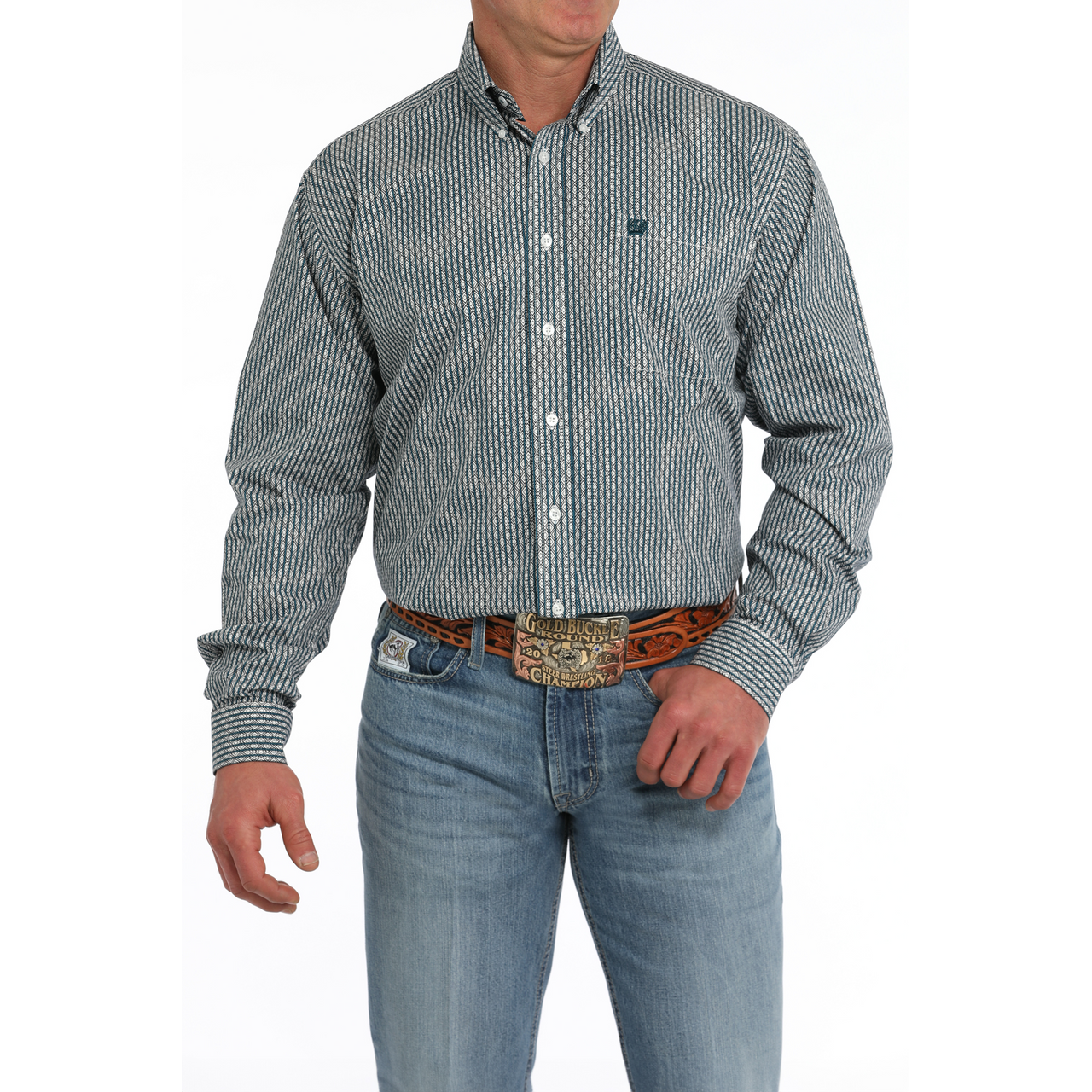 Cinch Men's Long Sleeve Print Shirt - White