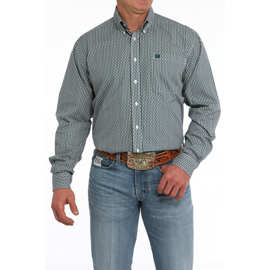Cinch Men's Long Sleeve Print Shirt - White