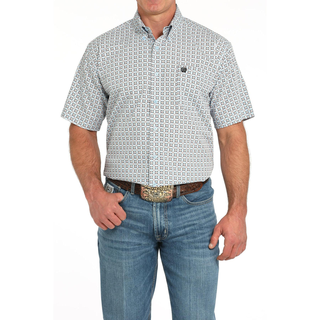 Cinch Men's Short Sleeve Print Shirt 725  - Light Blue