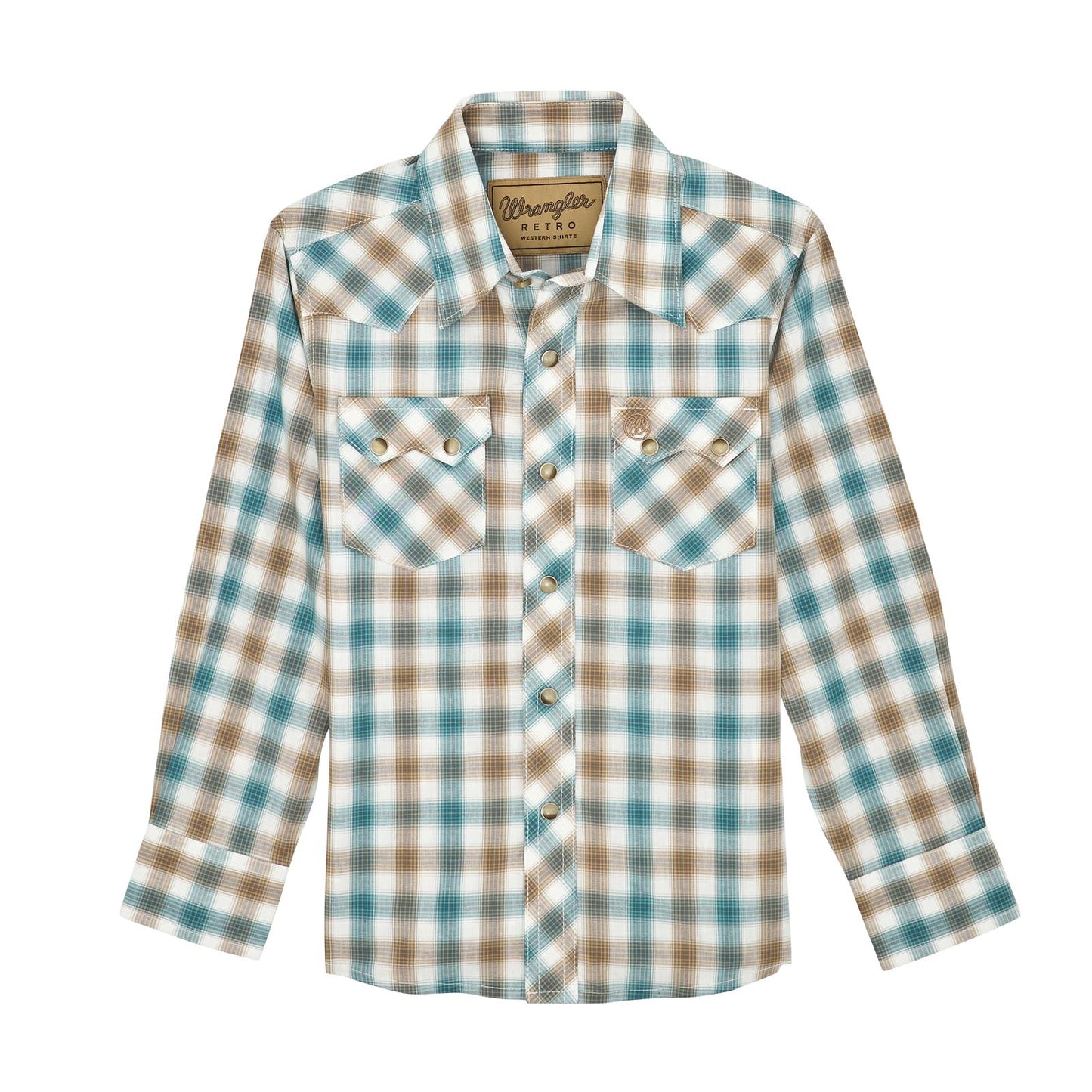 Wrangler Boy's Wrangler Retro Long Sleeve Shirt - Turq/Brown