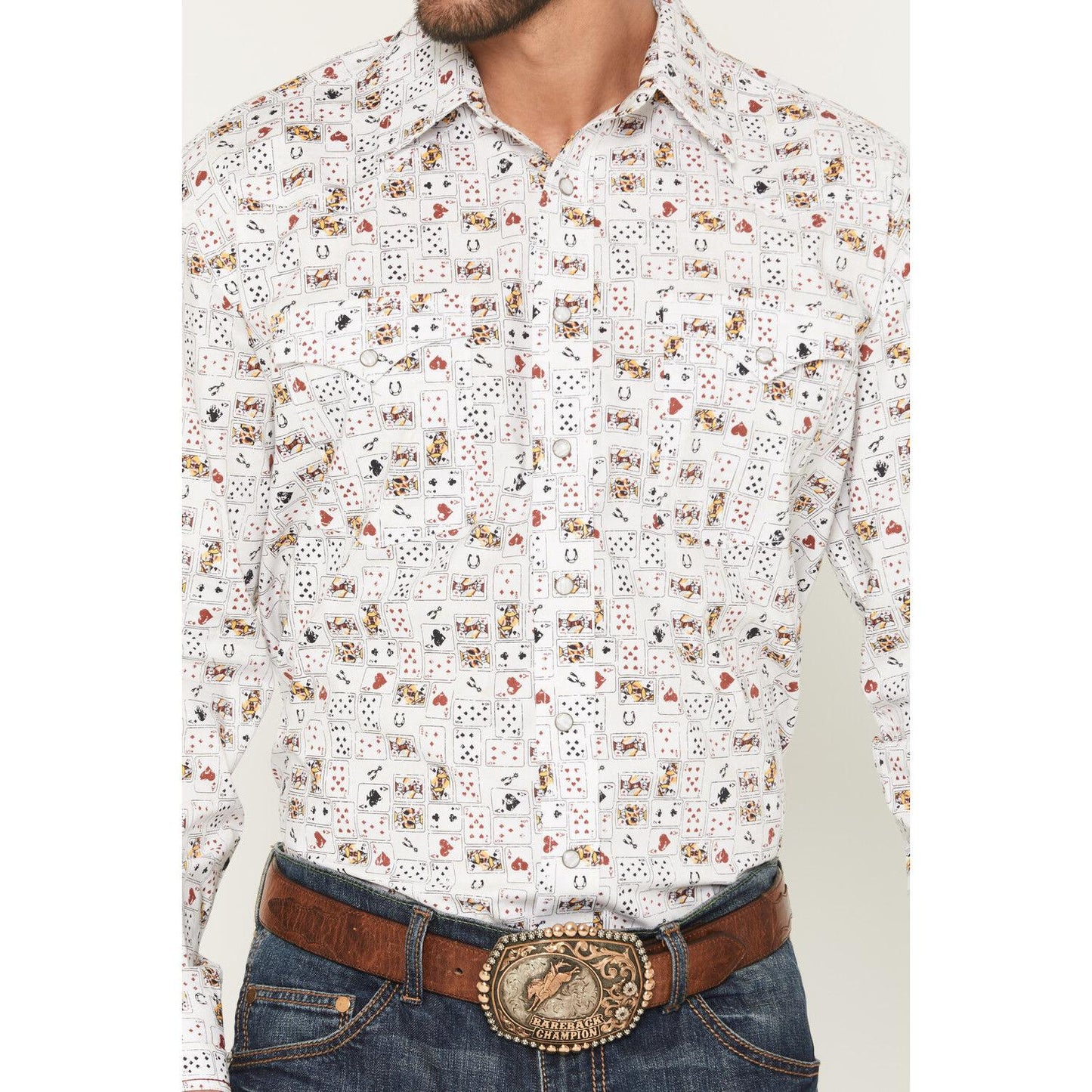 Panhandle Men's Rough Stock Vegas Print Western Long Sleeve Snap Shirt- White