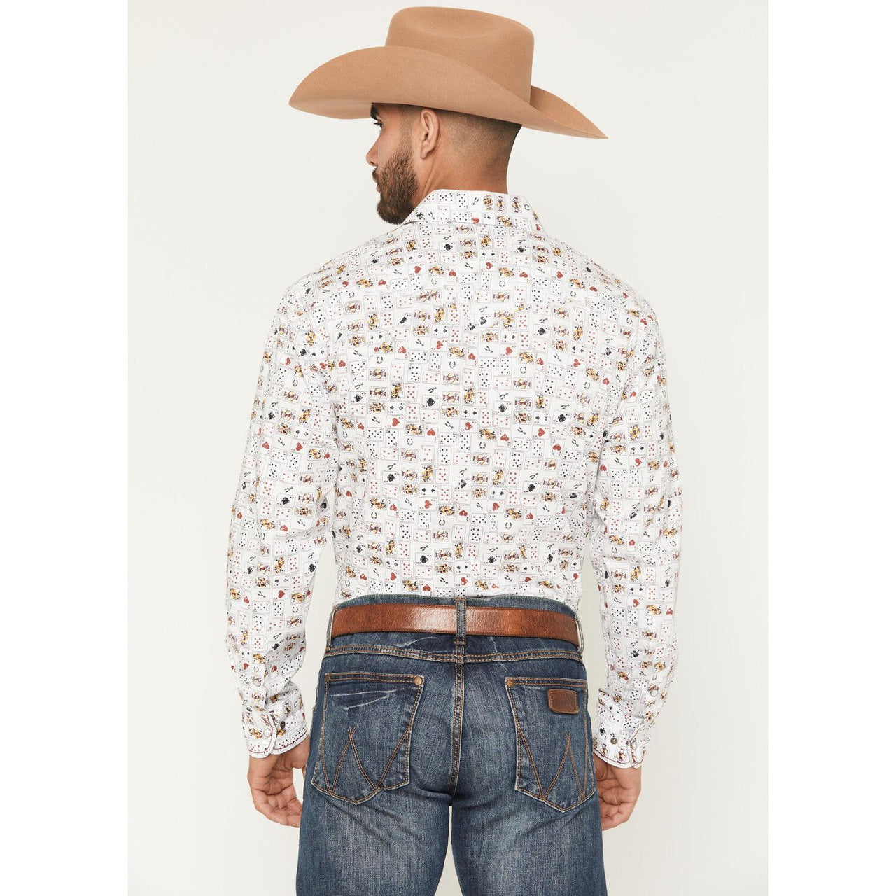 Panhandle Men's Rough Stock Vegas Print Western Long Sleeve Snap Shirt- White