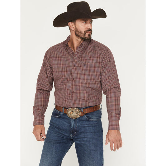 Ariat Men's Pro Series Travis Plaid Print Long Sleeve Button Down Stretch Western Shirt - Burgundy