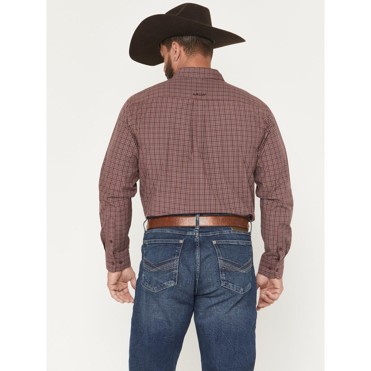 Ariat Men's Pro Series Travis Plaid Print Long Sleeve Button Down Stretch Western Shirt - Burgundy