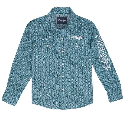 Wrangler Boy's Classic Long Sleeve Shirt- Turquoise