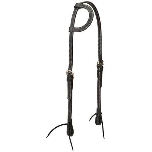 Weaver  Black Leather 5/8" Flat Sliding Ear Headstall-Horse Size