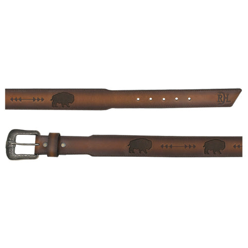 Red Dirt Hat Co Men's Burnished Brown Belt With Bison  Inlay