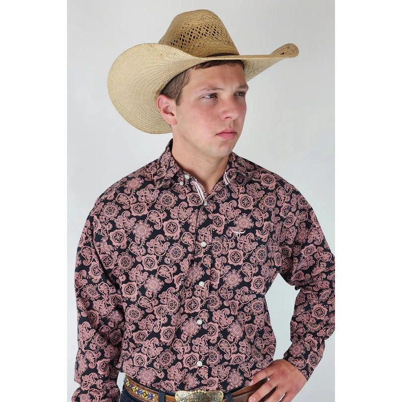 Drover Men's Signature Series Classic Fit Rattler Shirt - Black & Pink Paisley