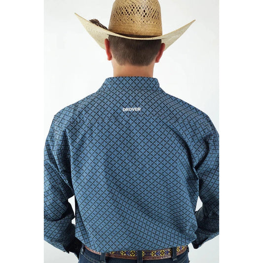 Drover Men's Signature Series Classic Fit Bandero Snap Shirt - Slate Grey & Blue