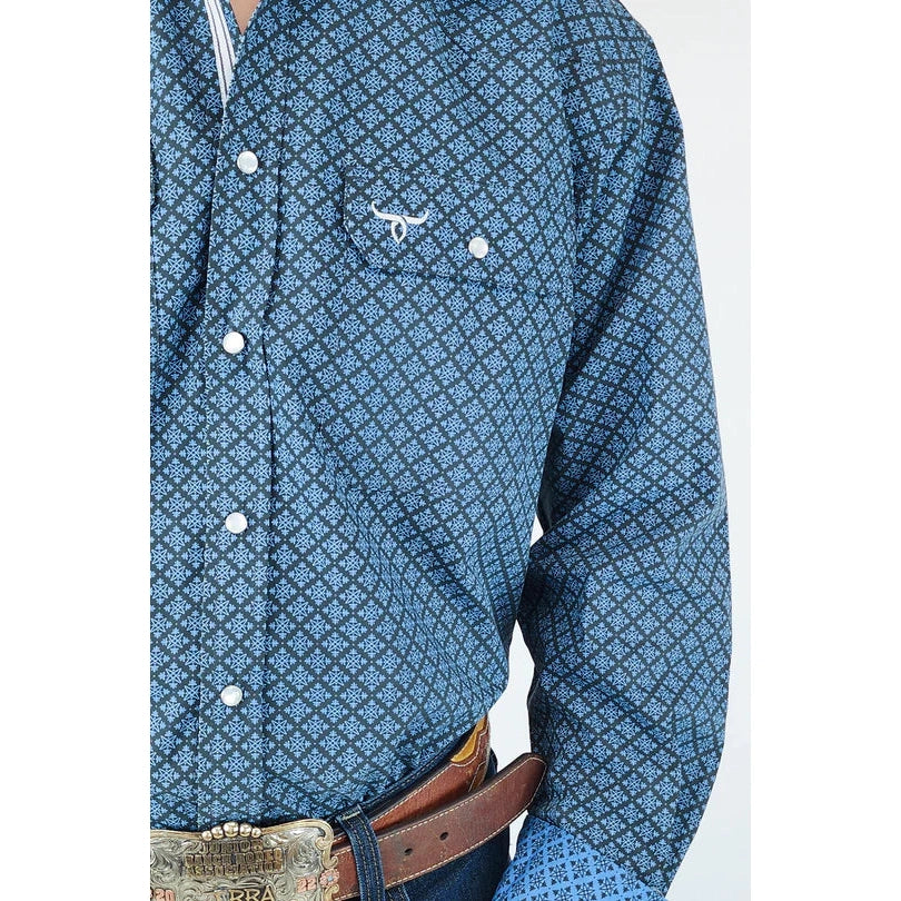 Drover Men's Signature Series Classic Fit Bandero Snap Shirt - Slate Grey & Blue