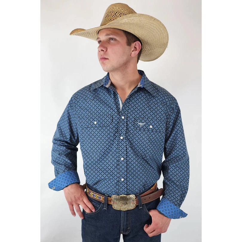 Drover Men's Signature Series Classic Fit Bandero Snap Shirt - Slate Grey & Blue