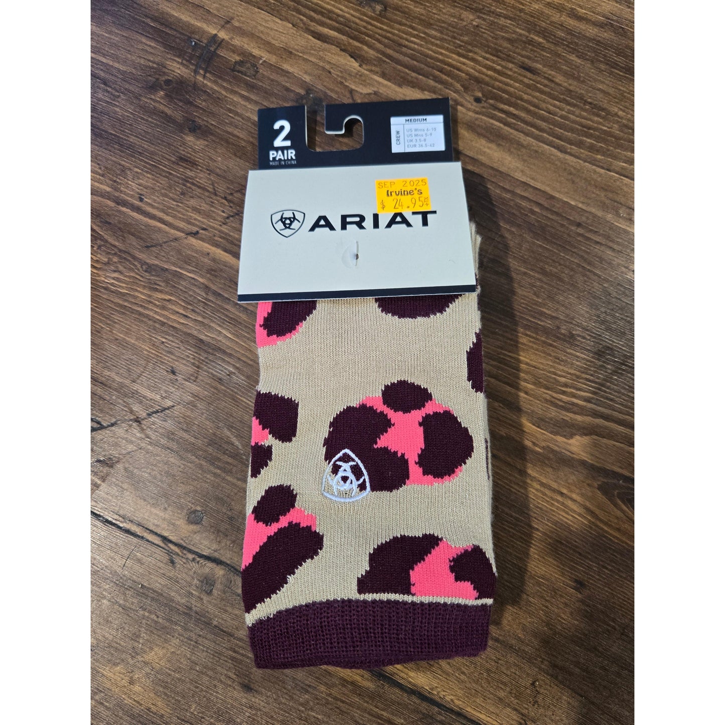 Ariat 2 Pair Pack Socks - Cheetah/Stripe