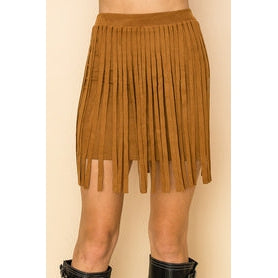 Brown suede shop fringe mini skirt