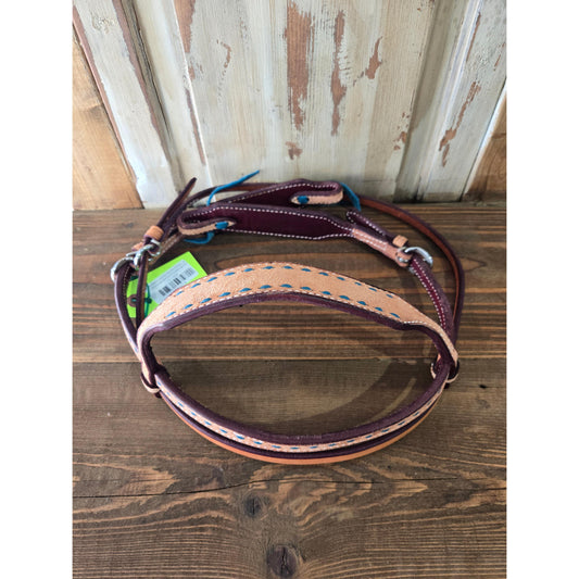 Irvine Browband Headstall Rough Out - Turquoise Buckstitch-Natural