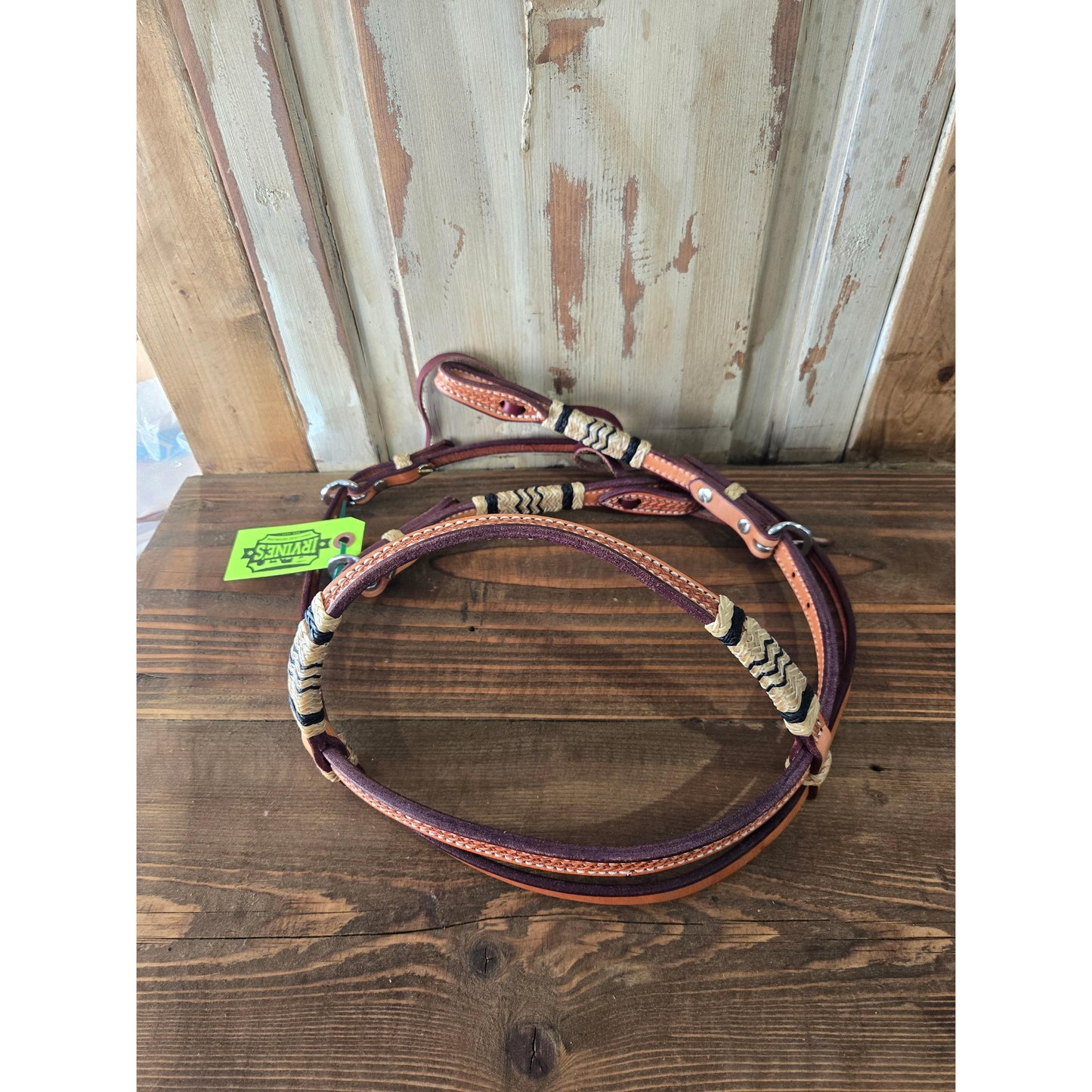 Irvine Browband Headstall Basket Stamp Rawhide w/Black-Medium Oil