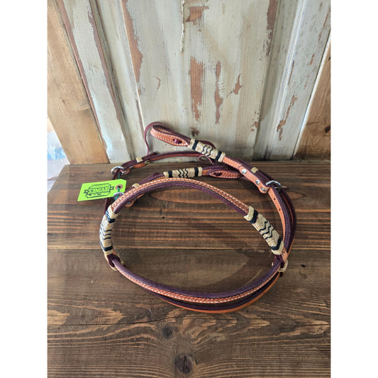 Irvine Browband Headstall Basket Stamp Rawhide w/Black-Medium Oil