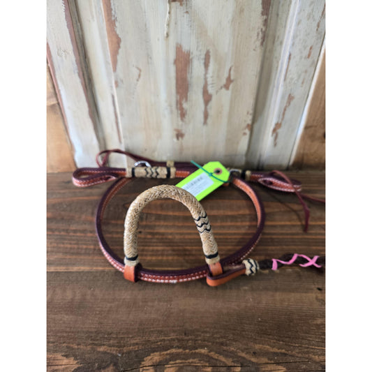 Irvine Slip Ear Headstall Basket Stamp Rawhide W/ Black Accents-Medium Oil