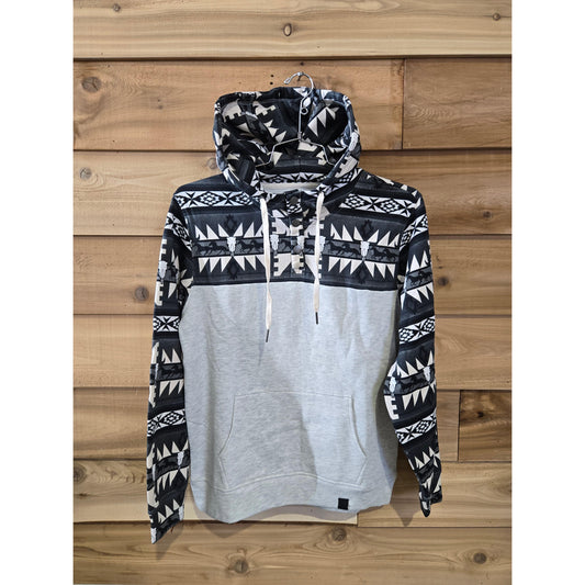 Rock & Roll Men's Aztec Color Block Henley Hoodie - Cream