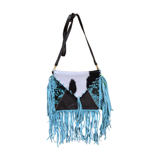 D2W Trading Crossbody Western Bag with Fringes - Floral Turquoise