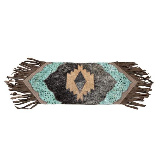 D2W Trading Mini Table Runner Model 2 Navajo with Details & Fringes - Croc Turquoise