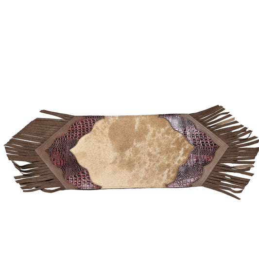 D2W Trading Mini Table Runner Model 2 Plain with Details & Fringes - Croc Red