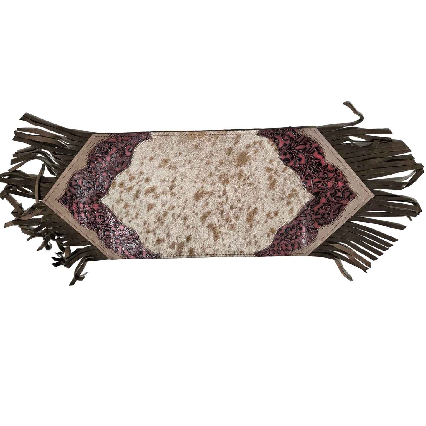 D2W Trading Mini Table Runner Model 2 Plain with Details & Fringes - Floral Red