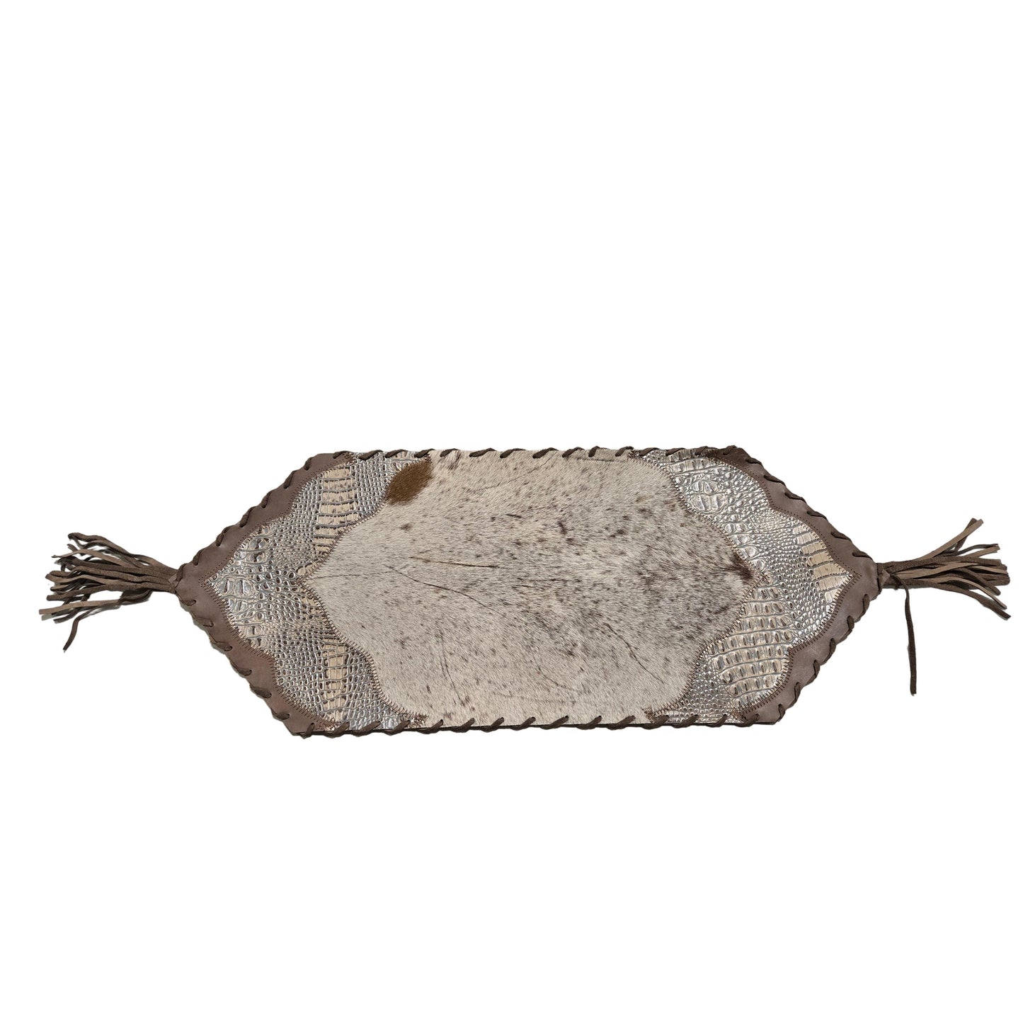 D2W Trading Plain Mini Table Runner Model 2 with Details Croc Tan & Tassel