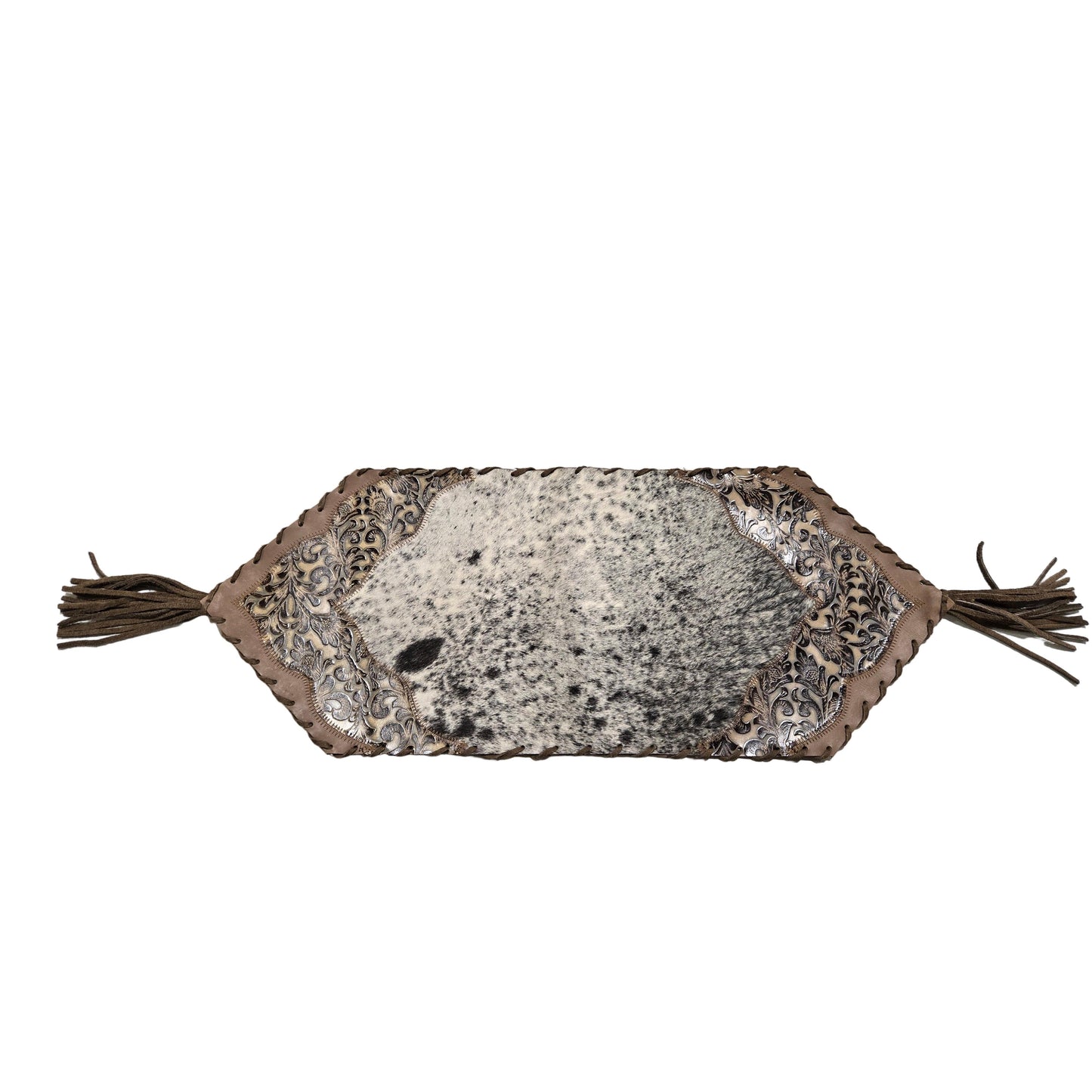 D2W Trading Plain with Details Floral Tan with Tassel Mini Table Runner