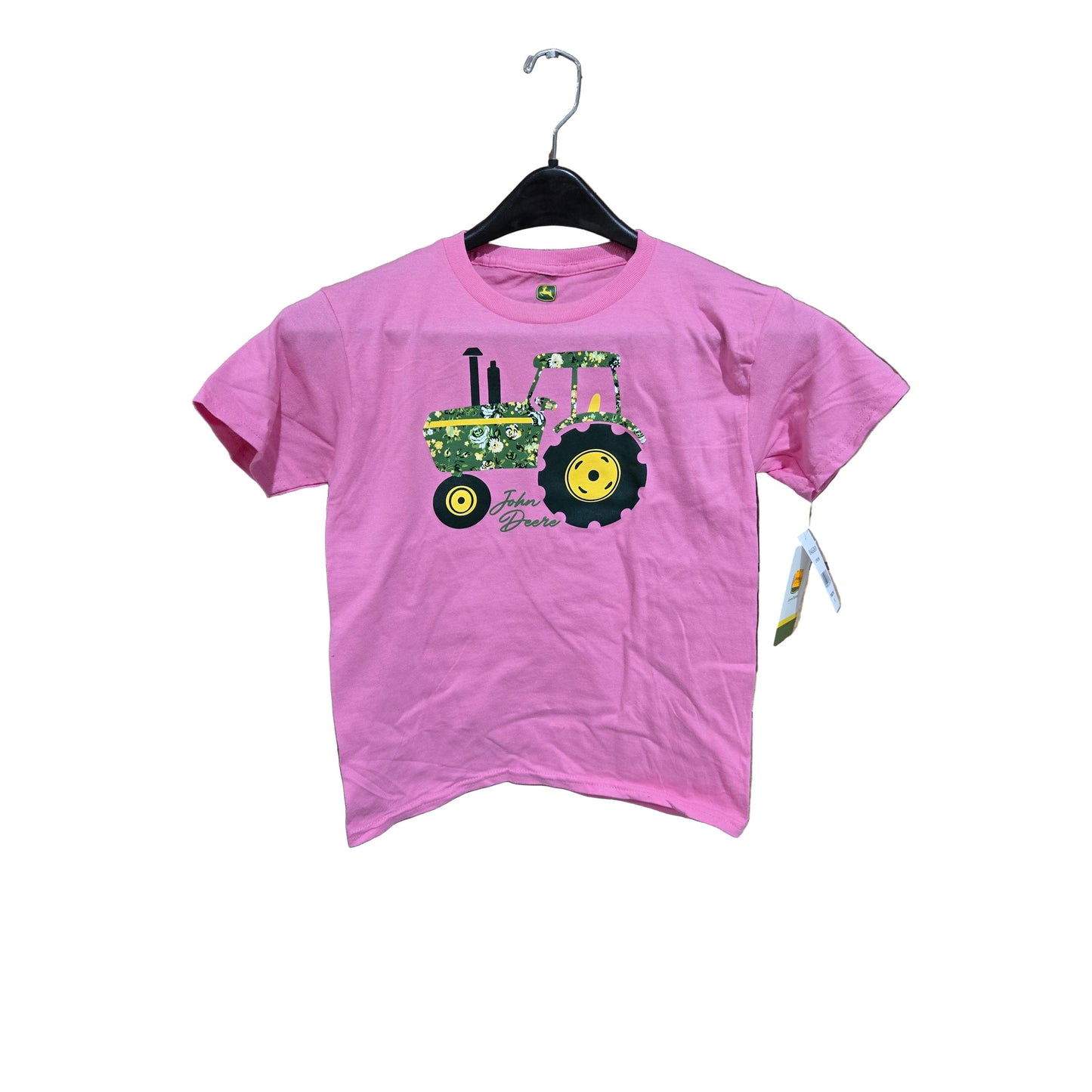 John Deere Girl's Floral Tractor Short Sleeve Tee-Shirt - Raspberry