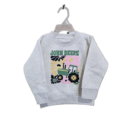 John Deere Toddler Retro Floral Long Sleeve Tee Shirt - Oatmeal
