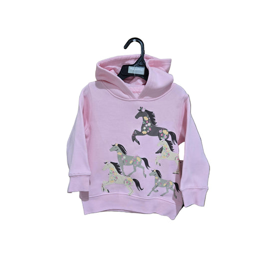 Rugged Bear Horse Long Sleeve Hoodie- Pink