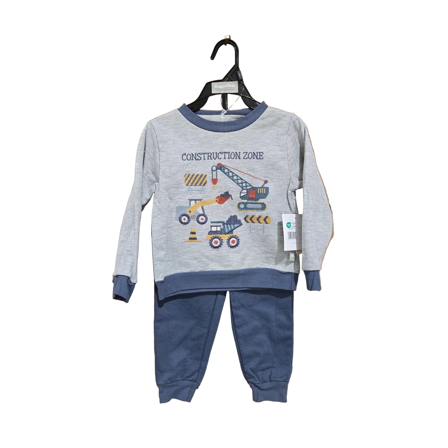 Rugged Bear Construction Sweatshirt Set - Grey Heather/Blue